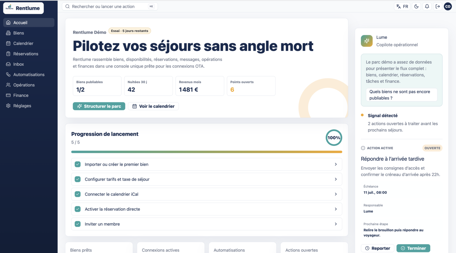 Aperçu de l'application Rentlume